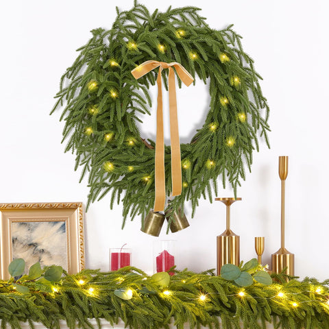 Waipfaru wreath lit at night providing soft glow and evening ambiance