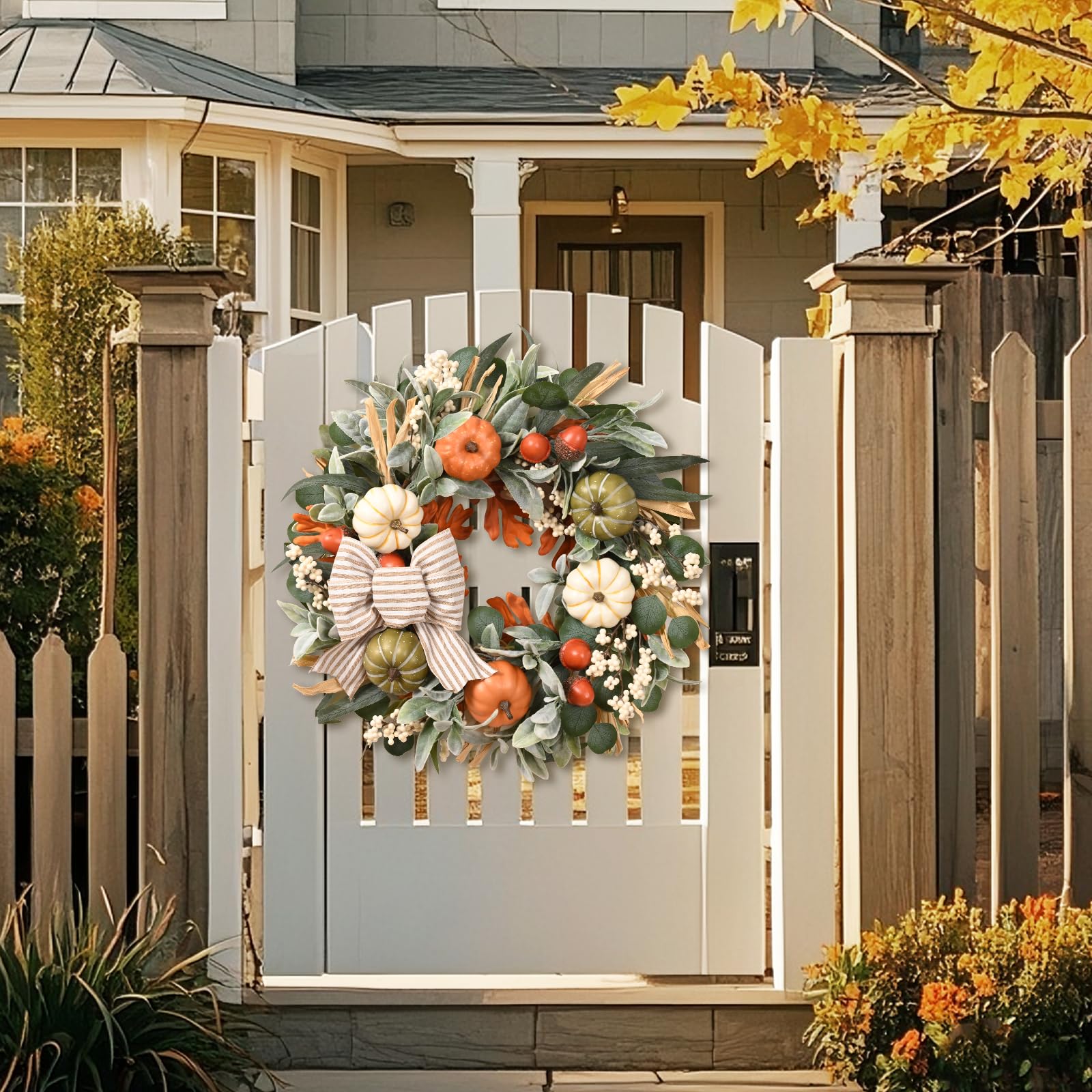 Waipfaru mantel styling with wreath and candles for balanced autumn decor