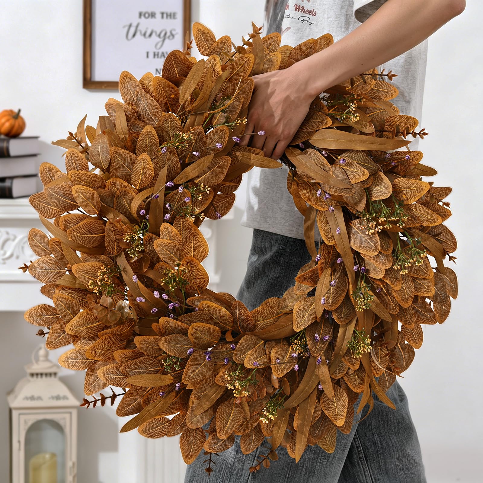 Waipfaru styled on mantel for elegant indoor autumn decor