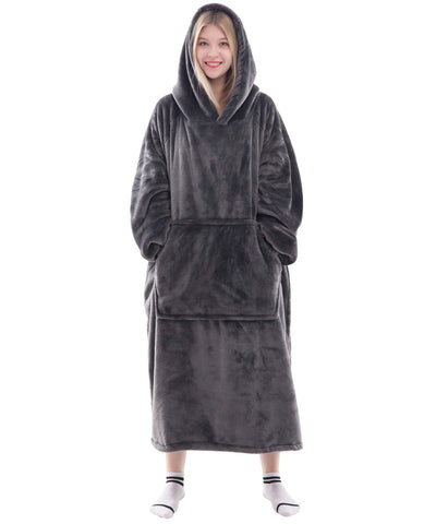 Waitu front view of oversized hooded blanket showing full coverage and comfort