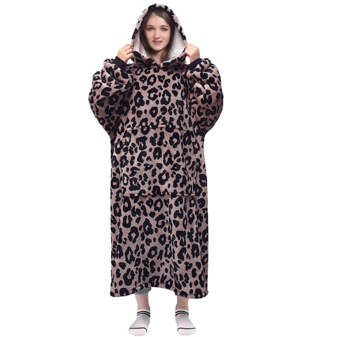 Waitu front view leopard hoodie showing full fit and cozy look