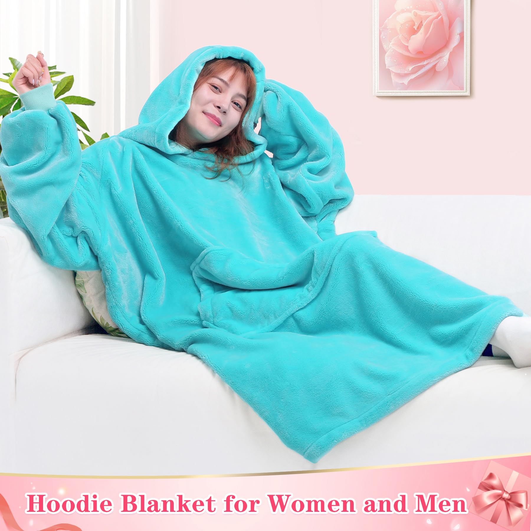 Waitu hood detail and lining in cyan demonstrating head warmth and cozy fit