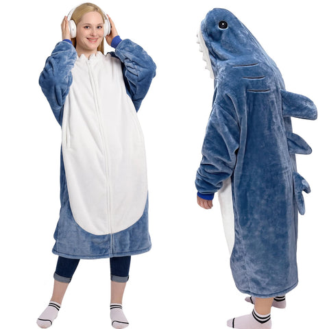 Waitu shark hoodie front view showing full zip and shark design for cozy wear