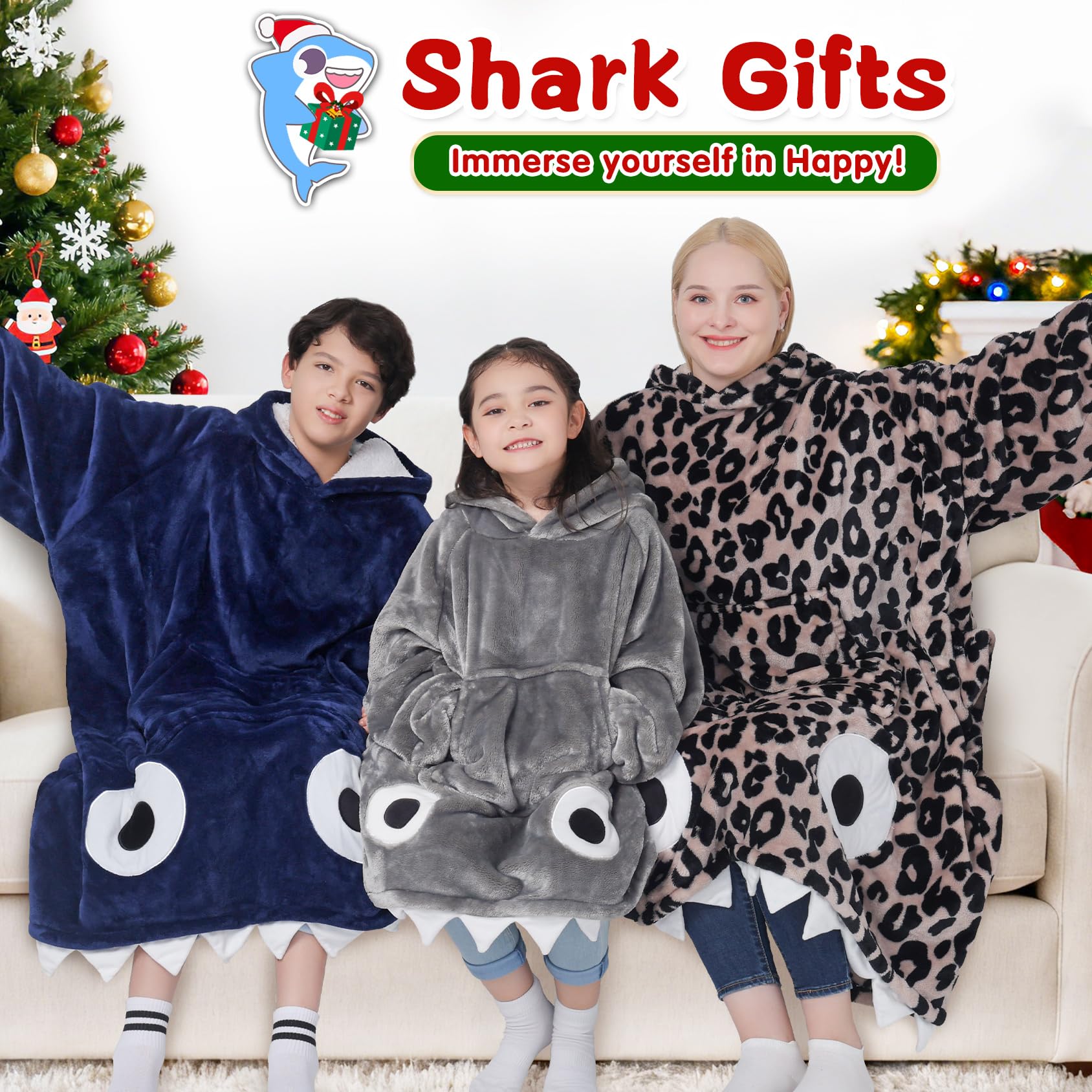 Waitu shark hoodie side fin and eye detail showing playful features and visual appeal