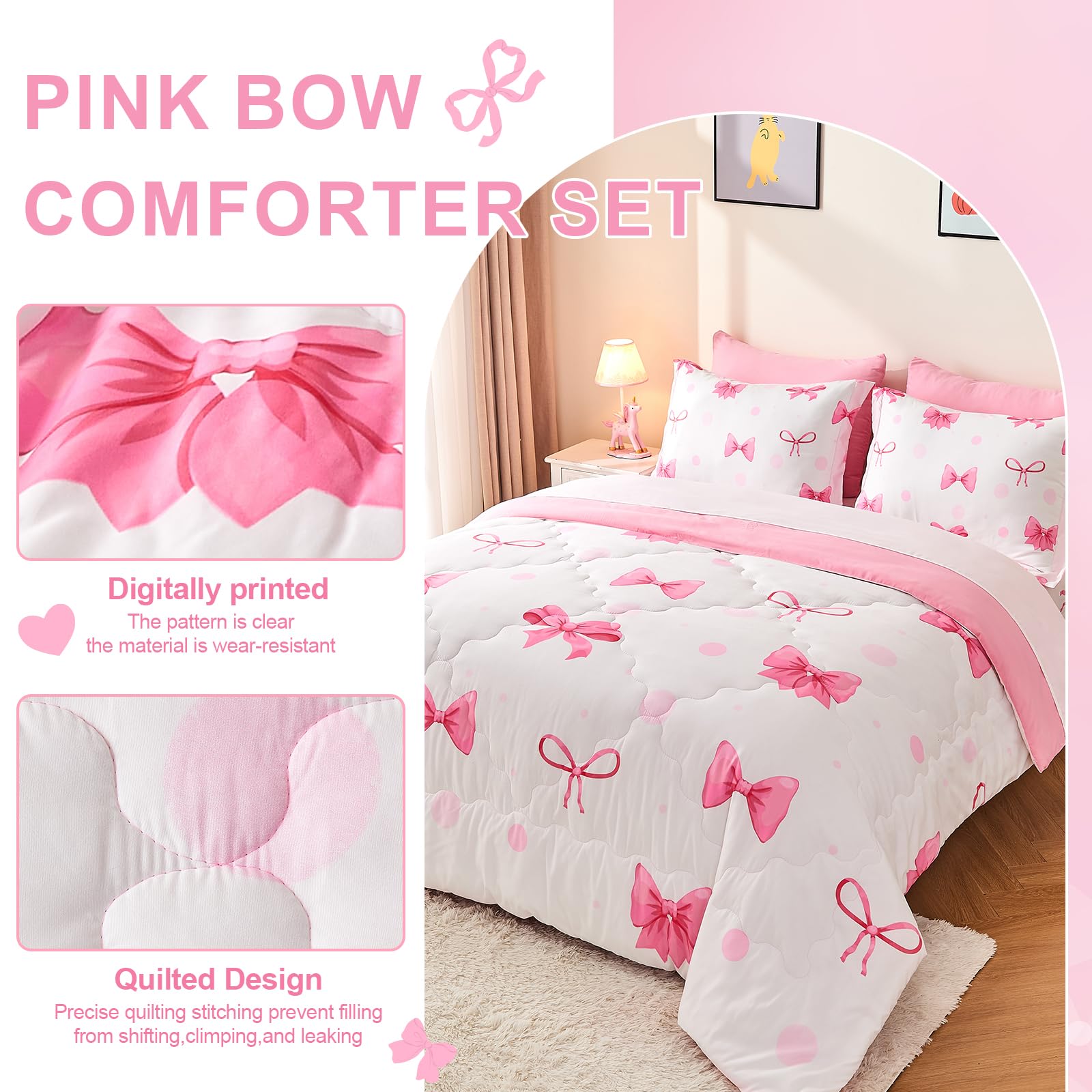 Wajade close-up of pink bow design highlighting soft microfiber texture