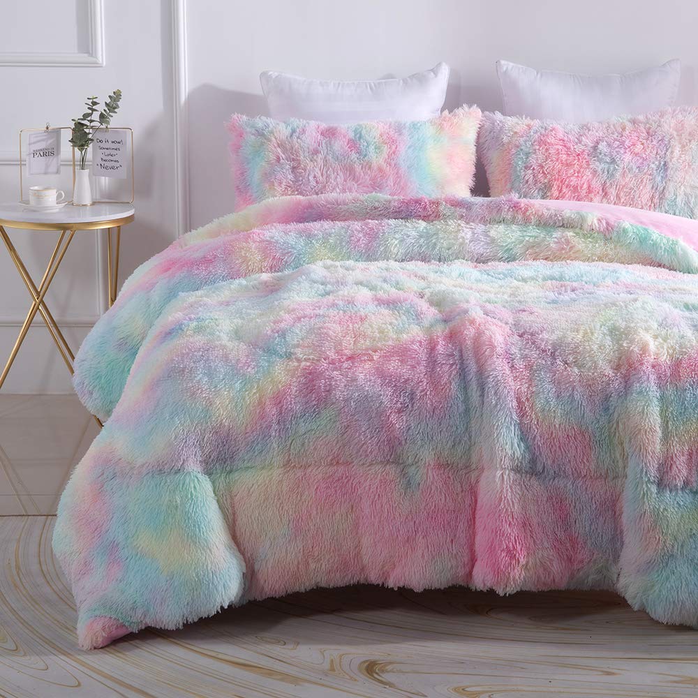 Wajade comforter front view showing rainbow plush and cozy style