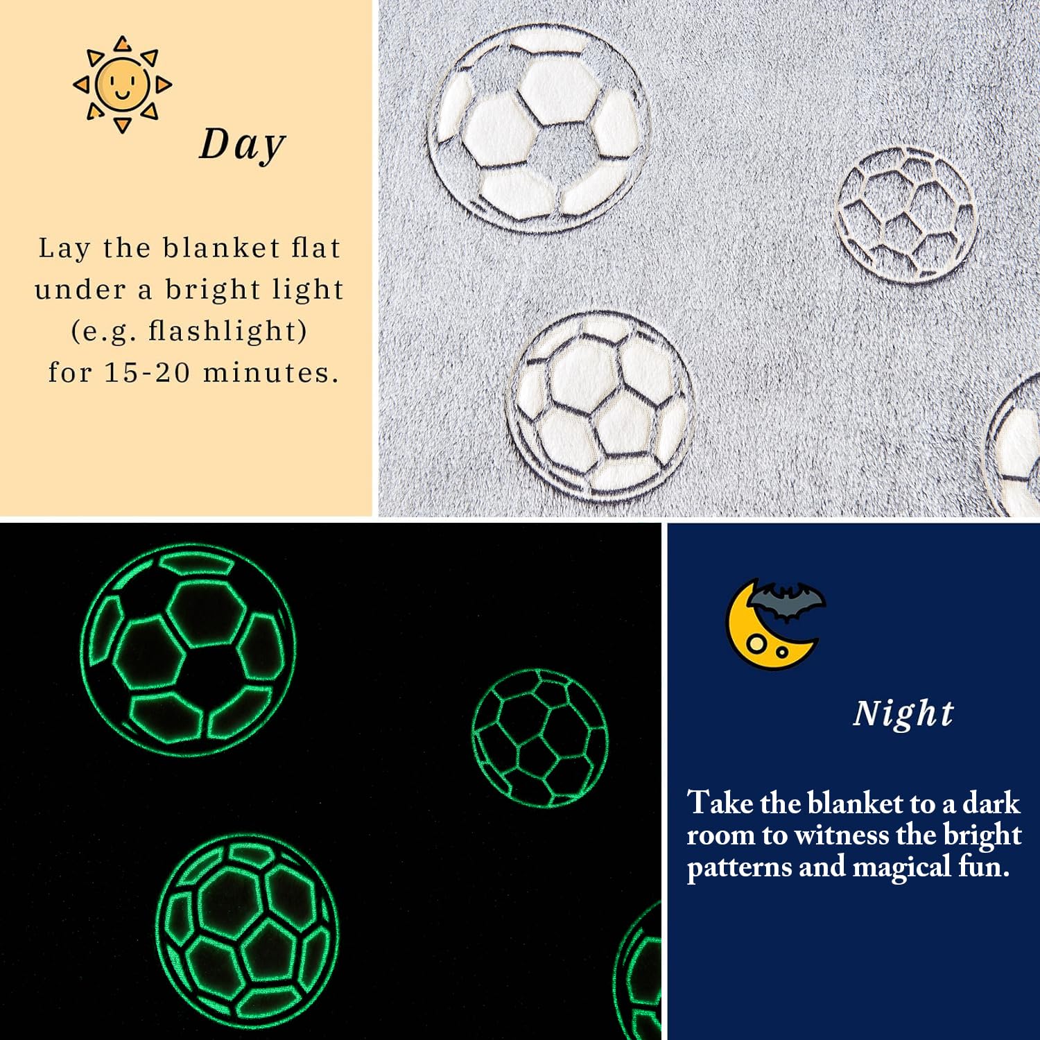 Wajade glowing soccer patterns visible in dim light for fun