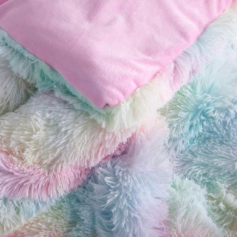 Wajade comforter styled on full/queen bed showing colorful bedroom update