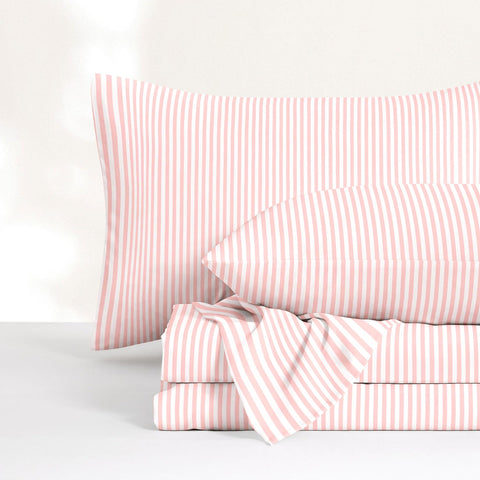Wake In Cloud front view of full striped sheet set showing tidy packaged look and modern farmhouse appeal