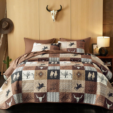 Wake In Cloud front view of quilt on bed showing western charm and instant room update