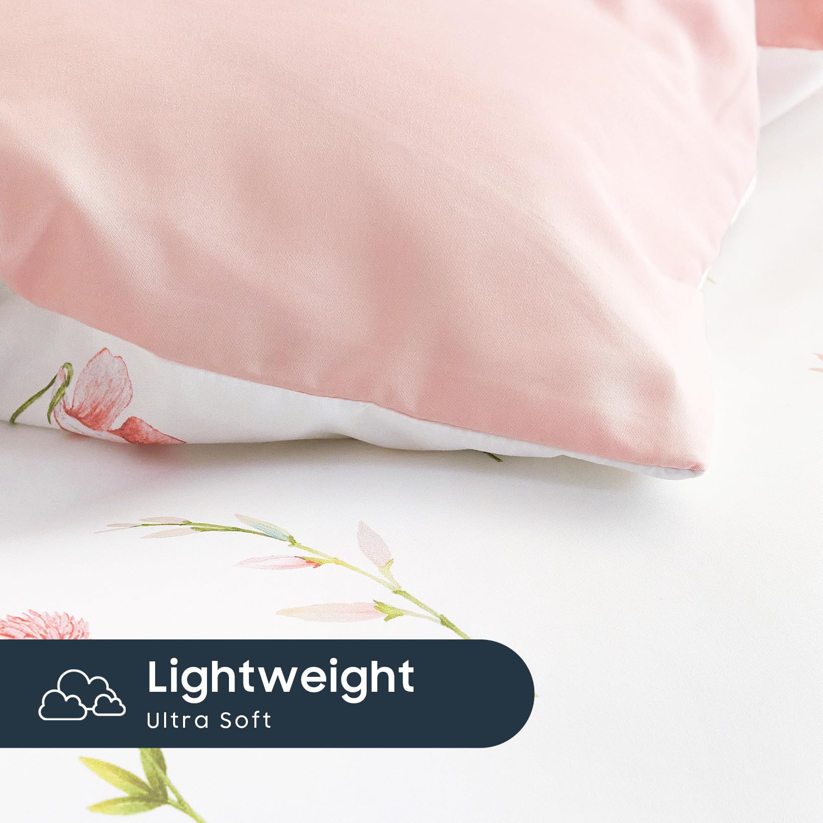 Wake In Cloud pillowcase close-up showing matching tiny-flower print and neat hem for coordinated look