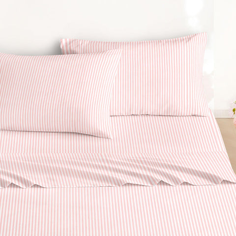 Wake In Cloud pillowcase and vertical pinstripe pattern close view for crisp coordinated styling