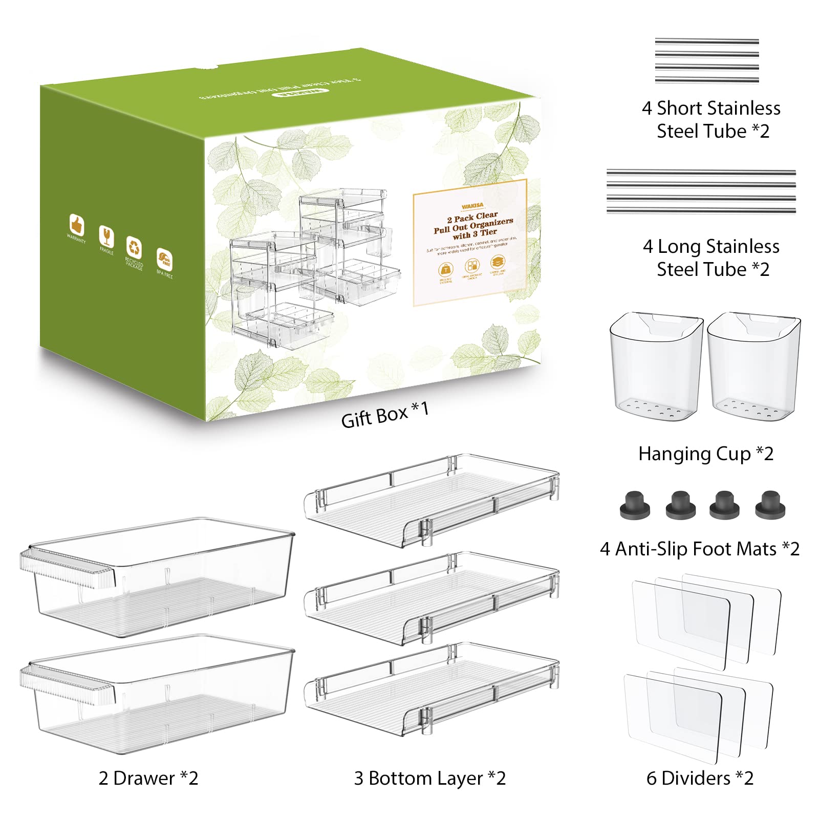 WAKISA stainless rods joining tiers for sturdy, rust-resistant support
