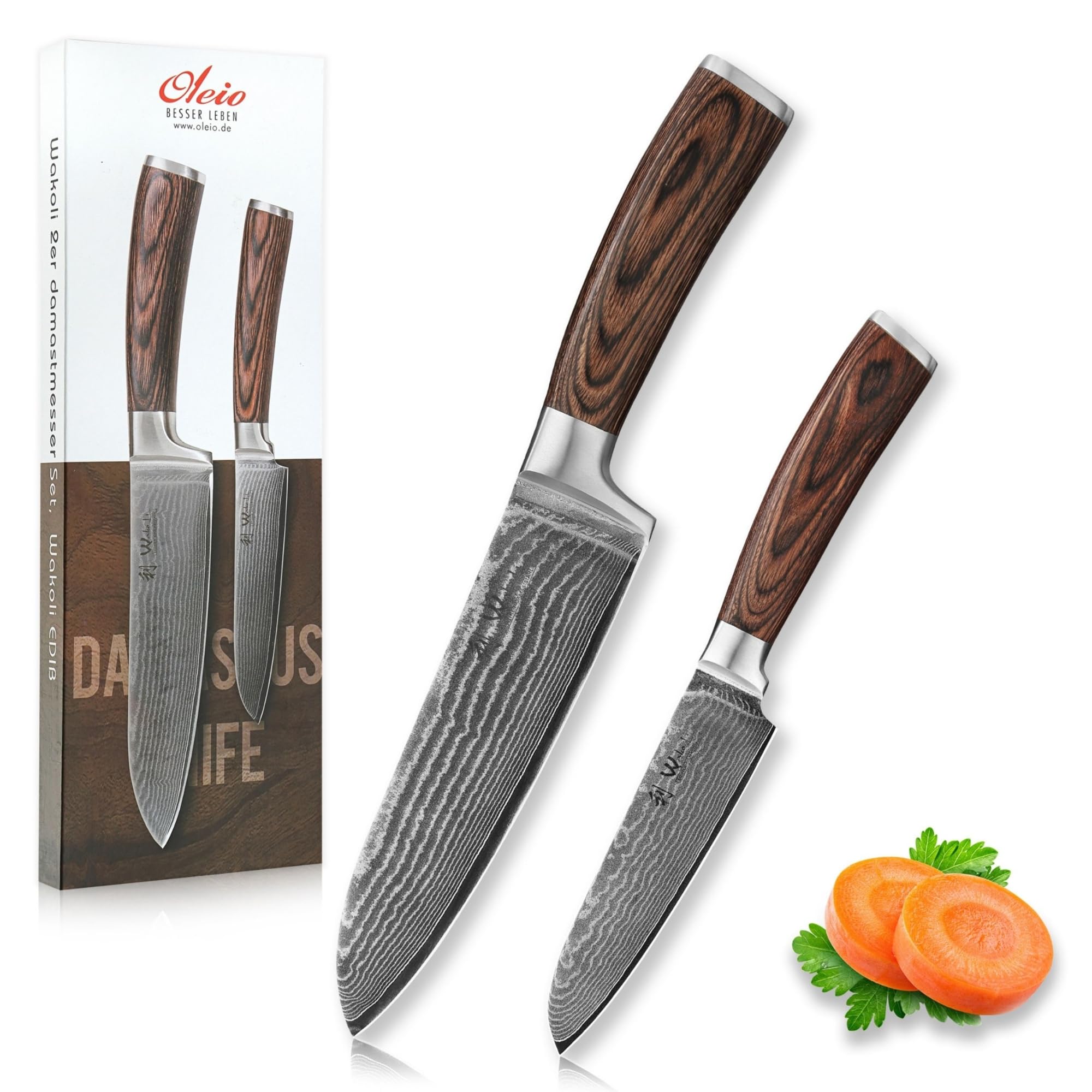 Wakoli front view of both Santoku knives showing balanced design and ready-to-use performance