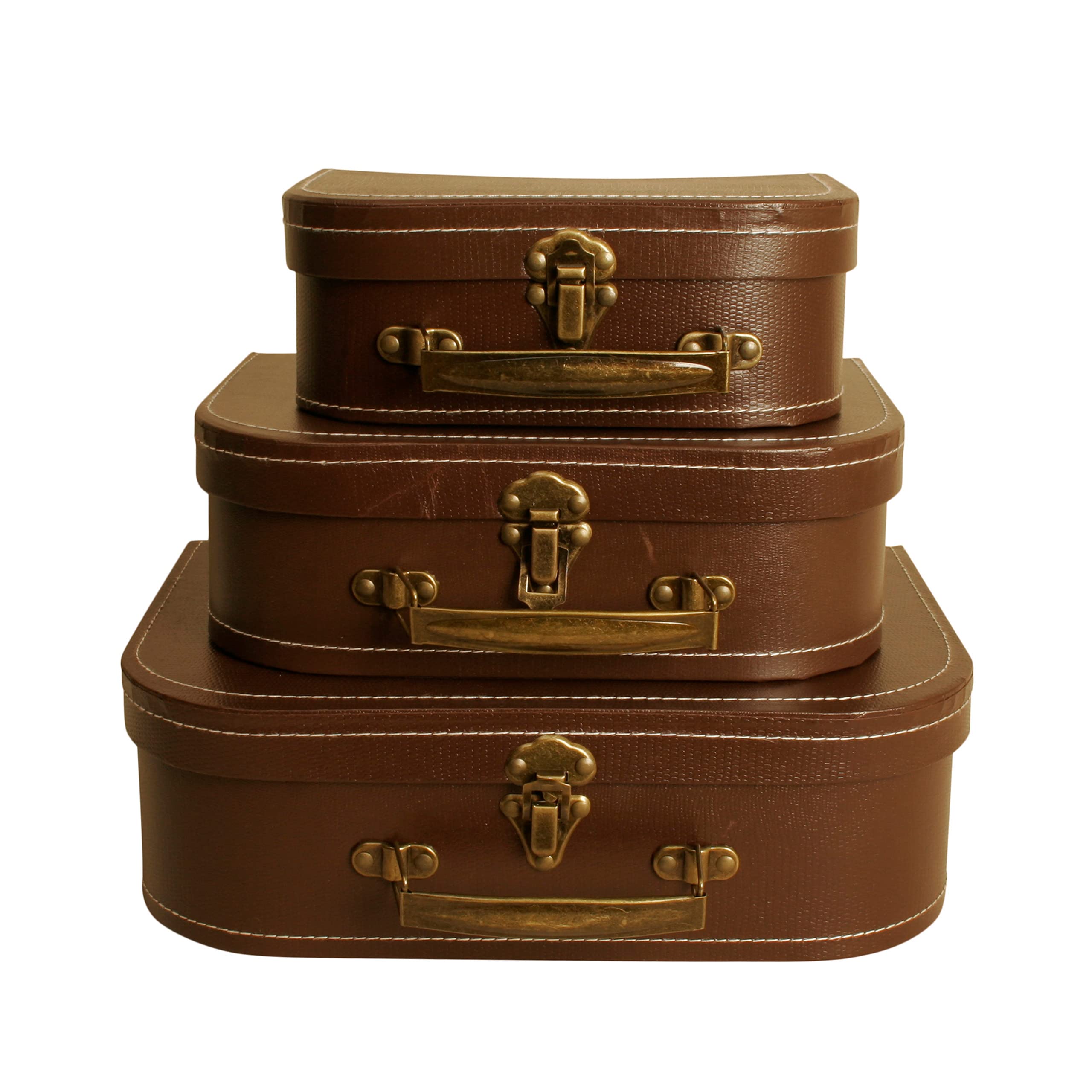 wald imports front view of brown suitcase set showing decorative storage benefit