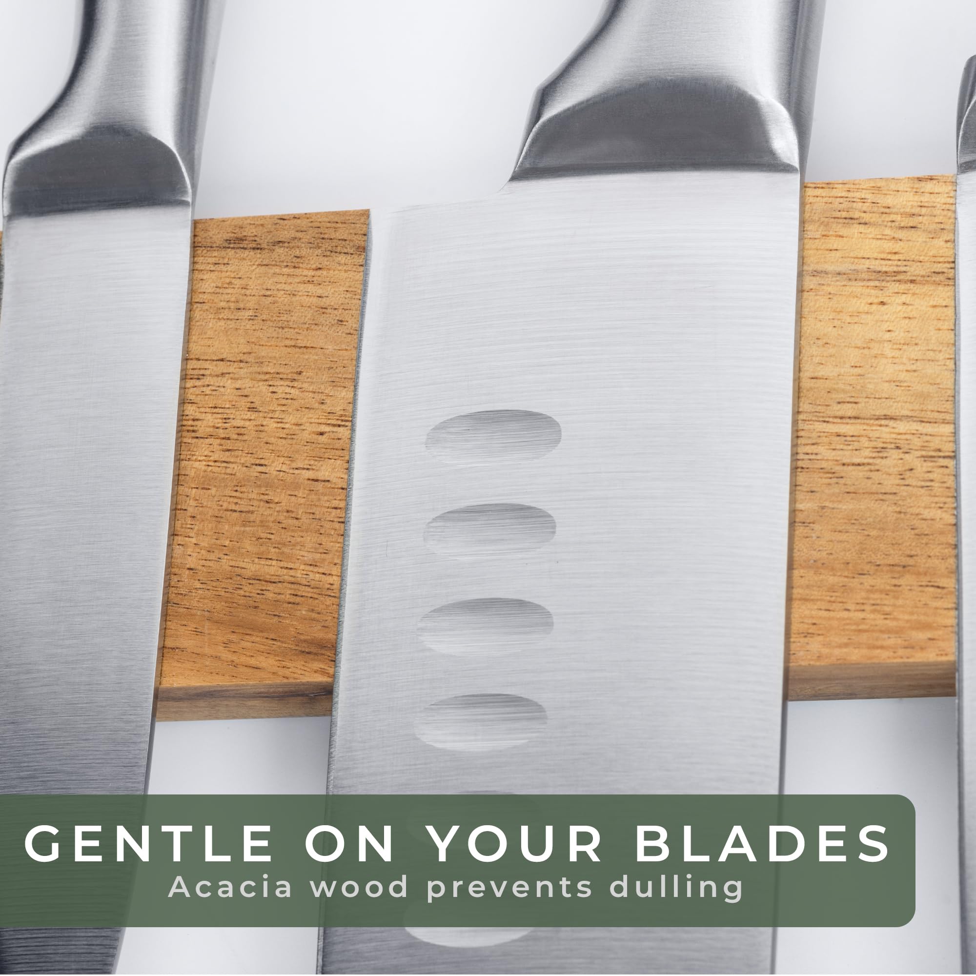 WALDWERK magnetic strip with various heavy knives mounted for space-saving organization