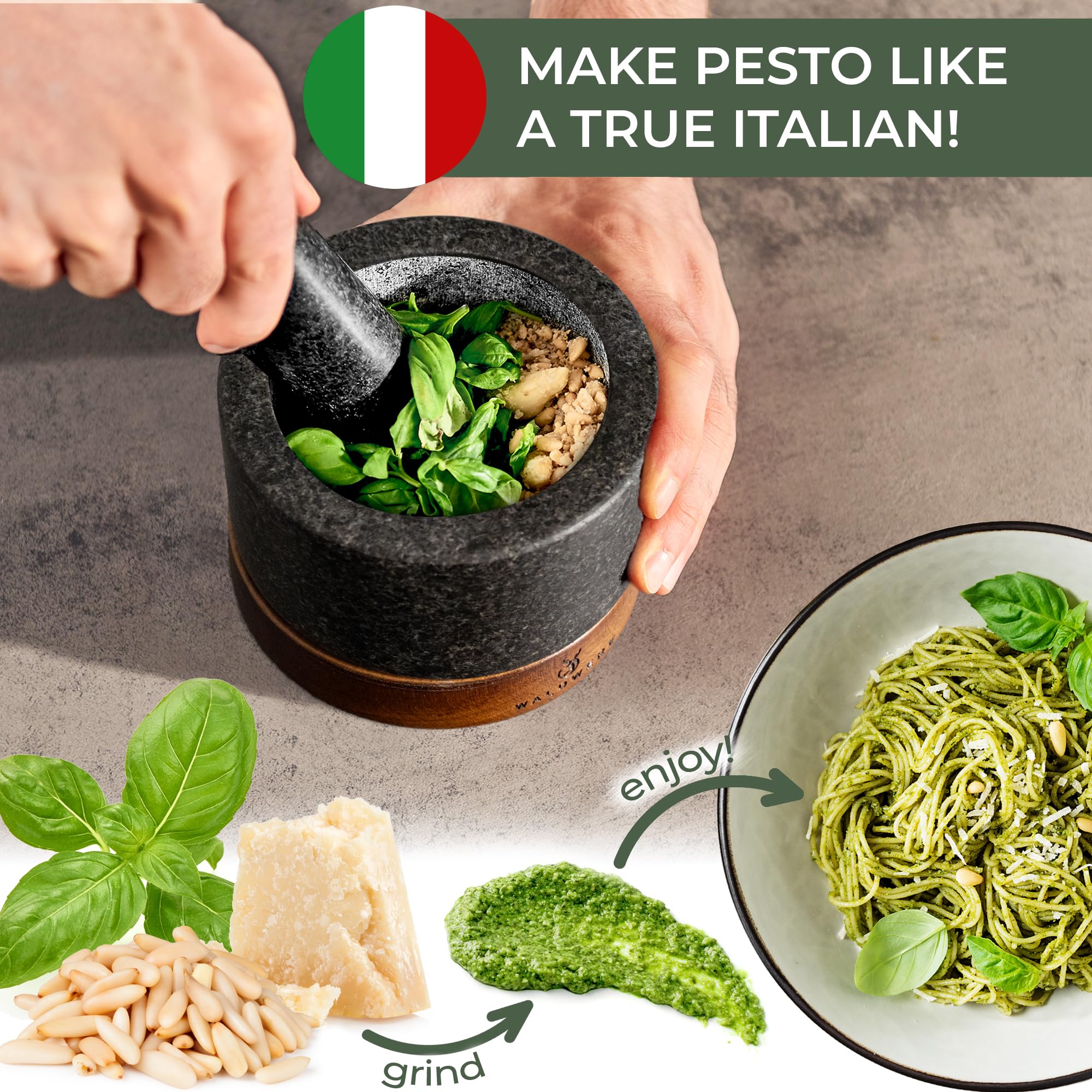 WALDWERK extra-long pestle detail for comfortable leverage and control