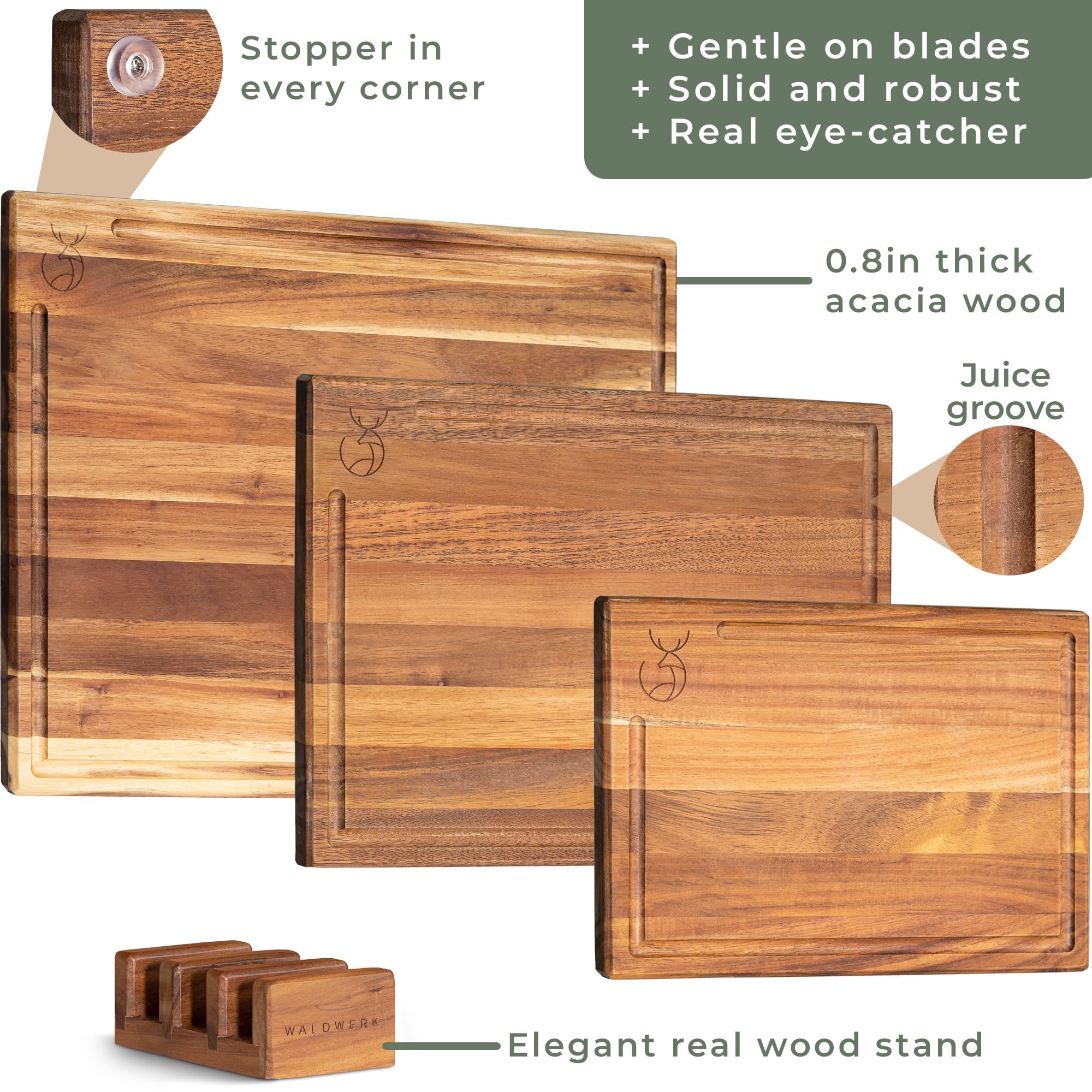WALDWERK three boards side-by-side showing size range and versatility