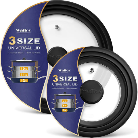 Walfos front view of two lids in pack showing durable tempered glass and size versatility