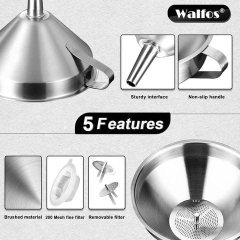 Walfos funnel size comparison laid out to choose correct funnel quickly