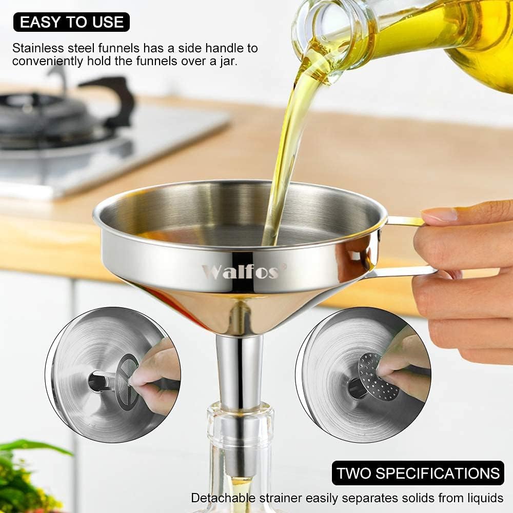 Walfos nested funnel set stacked compactly for space-saving kitchen storage benefit
