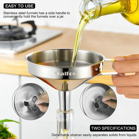 Walfos nested funnel set stacked compactly for space-saving kitchen storage benefit