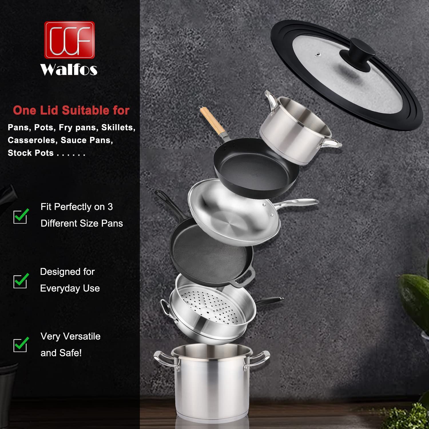 Walfos cool-touch knob and steam vent close-up offering safe handling and controlled venting