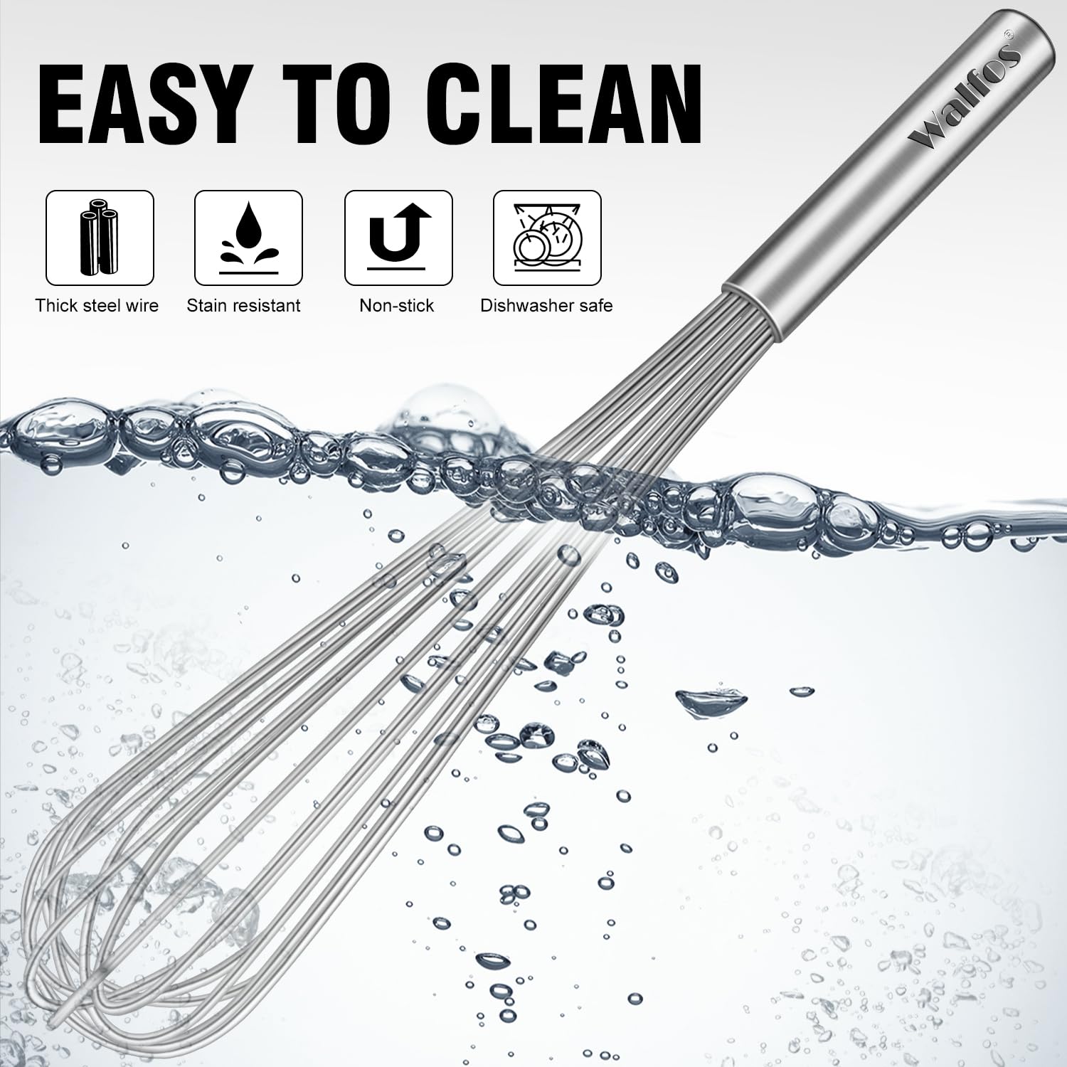 Walfos whisks on kitchen counter lifestyle shot showing readiness for everyday cooking