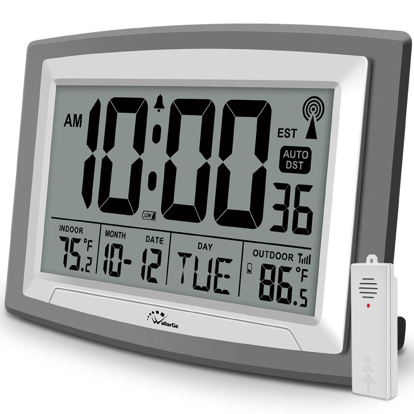 WallarGe atomic clock front display showing time and temperatures for easy reading