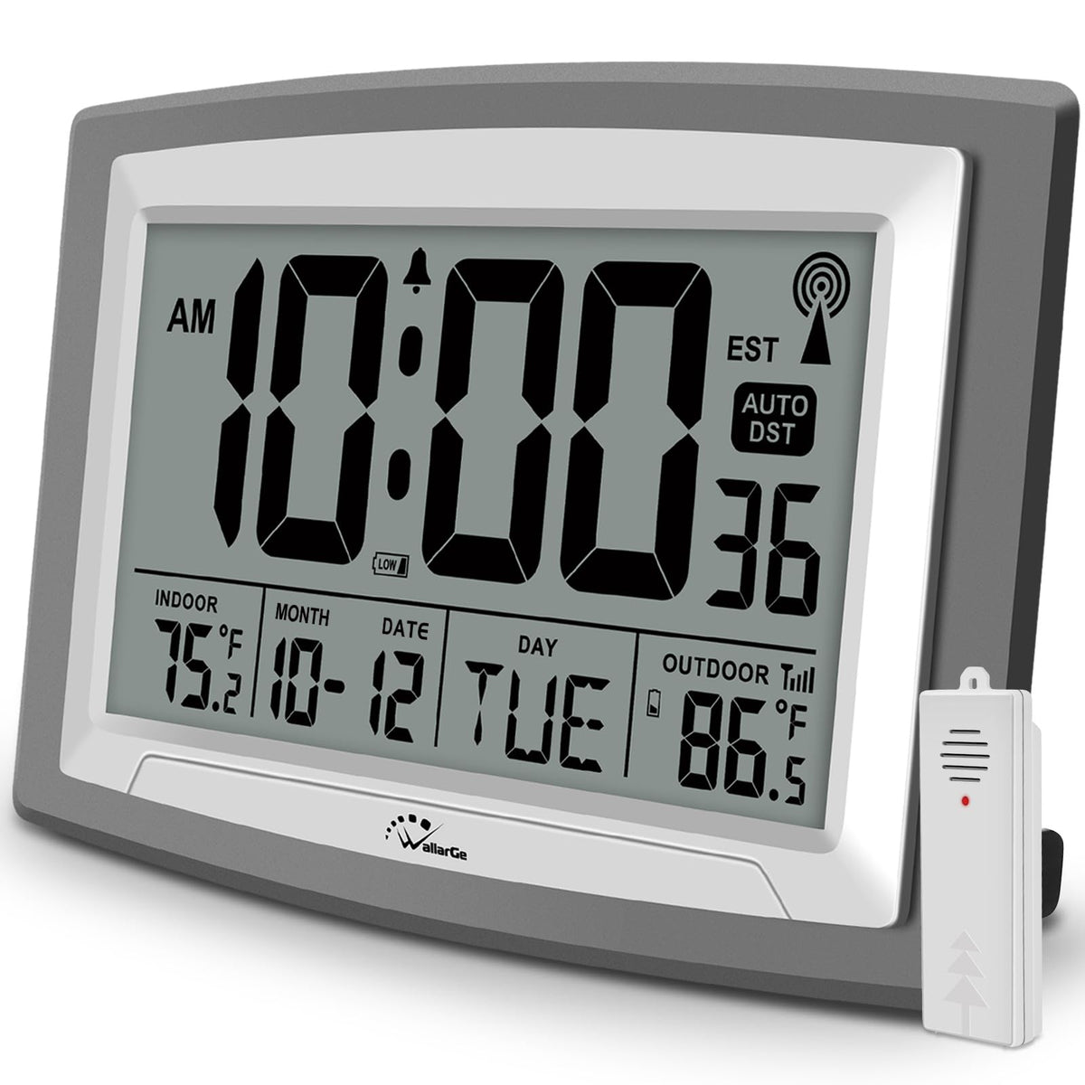 WallarGe atomic clock front display showing time and temperatures for easy reading
