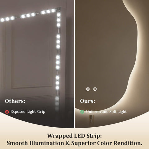 WallBeyond mirror mounted horizontally in bathroom demonstrating bright vanity lighting benefit