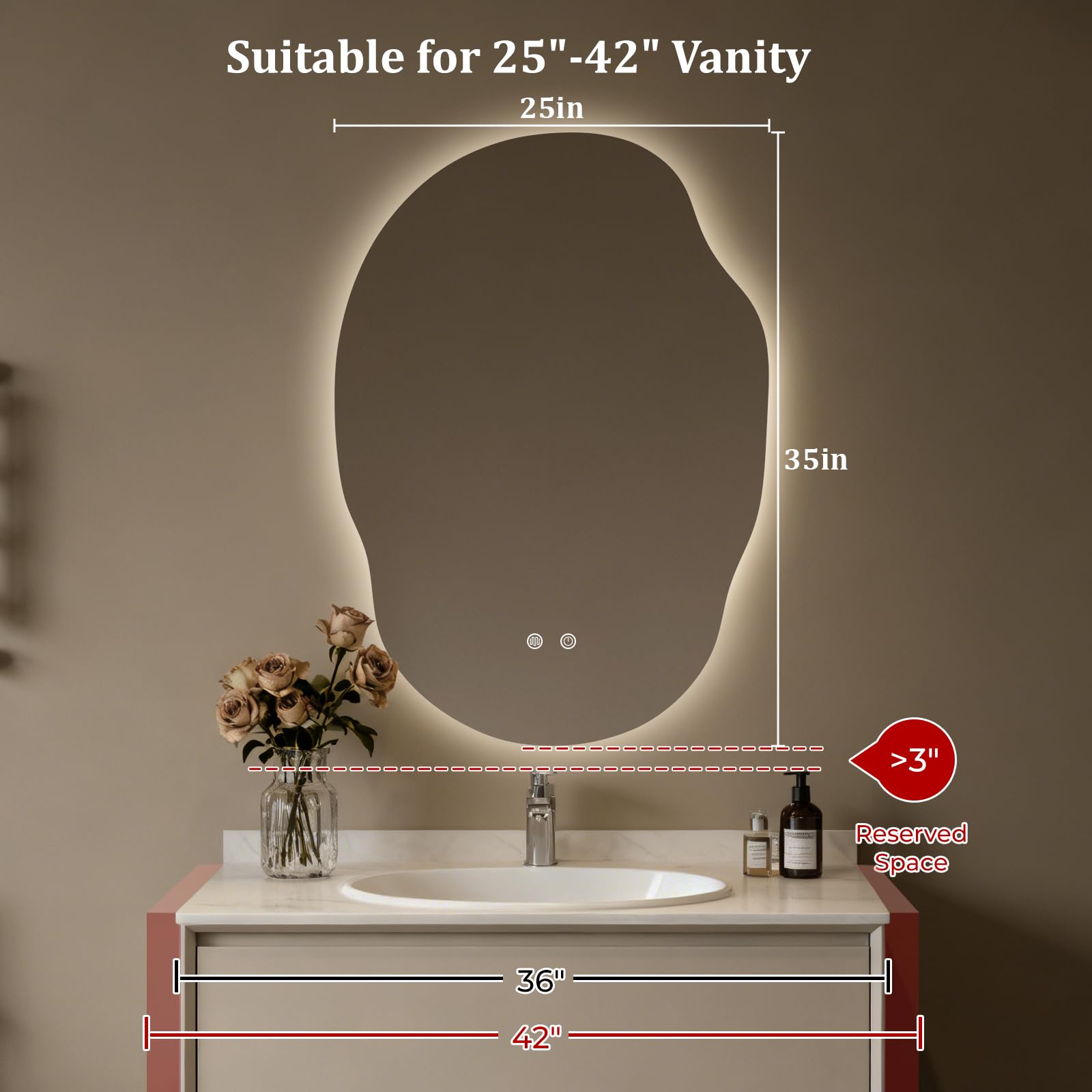 WallBeyond mirror mounted vertically above sink showing versatile orientation benefit