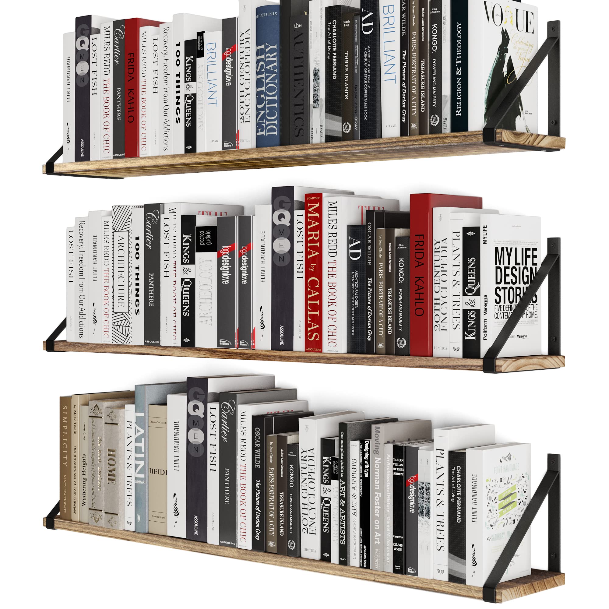 Wallniture Bora front view showing full shelf and burned-wood finish, adds warm character