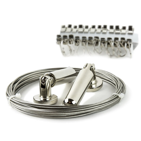 Wallniture front packaging showing rod set and included clips, clear contents benefit