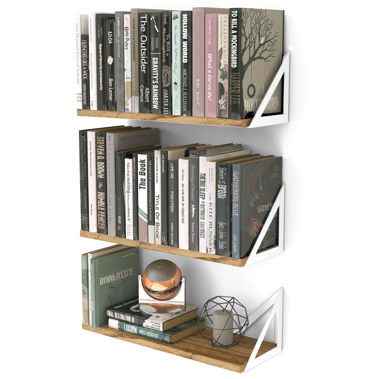 Wallniture front view burned finish shelf showing rustic style and storage benefit