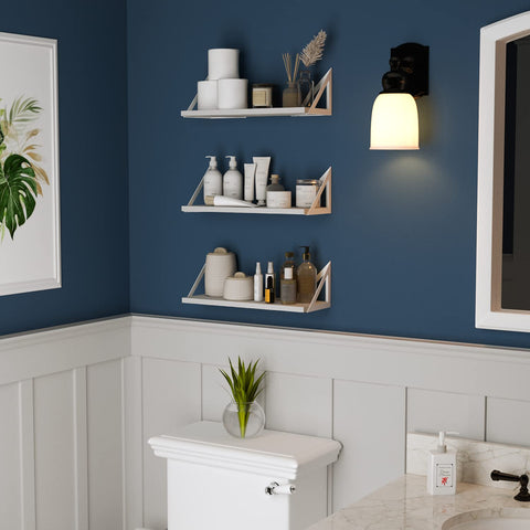 Wallniture shelf mounted over toilet demonstrating space-saving storage and tidy organization