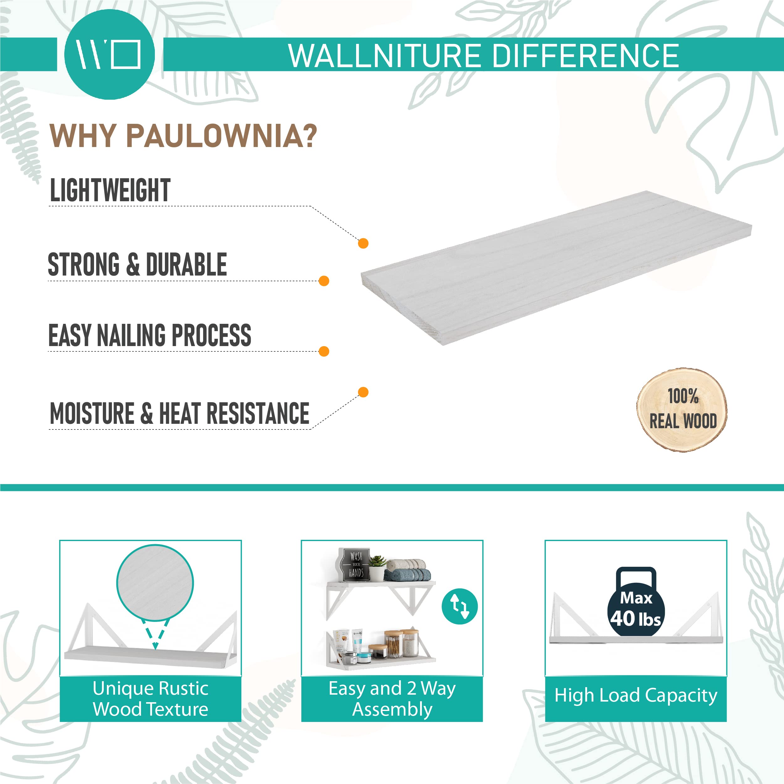 Wallniture scale comparison with a book showing shelf depth and usable display space