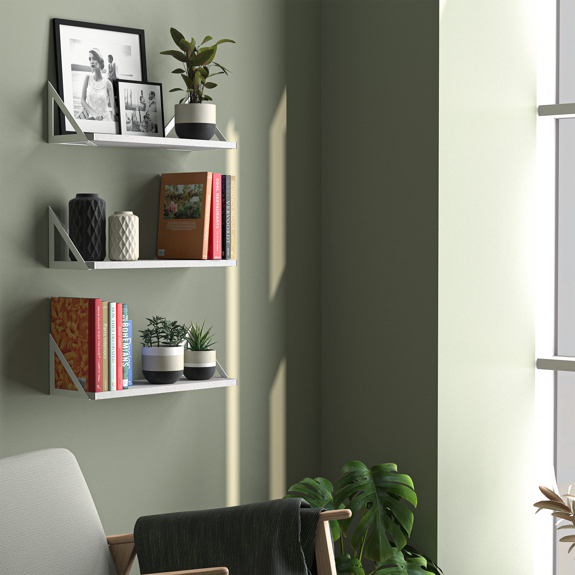 Wallniture shelf surface texture showing washed white finish and easy-to-clean surface