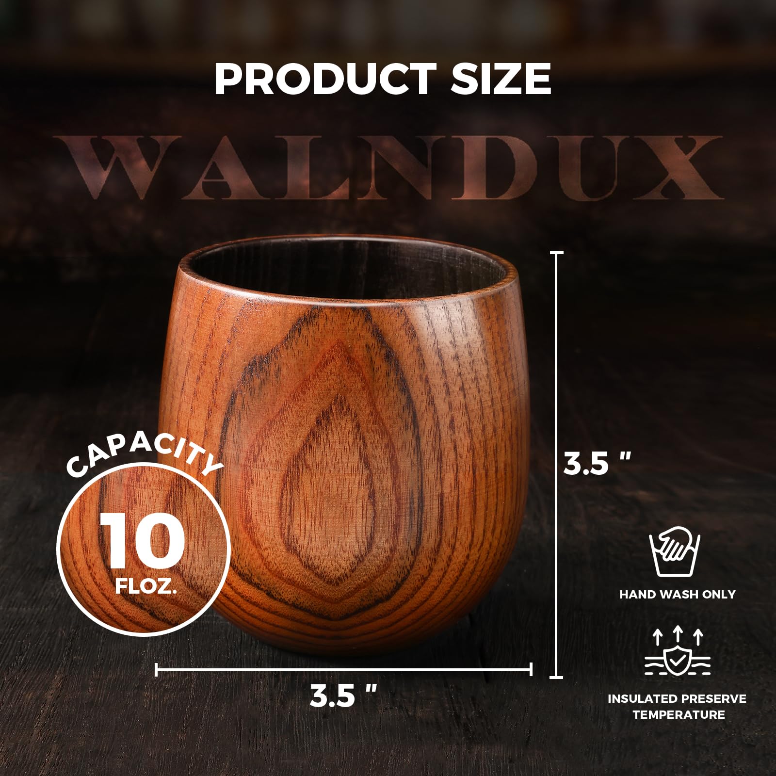 WALNDUX glass with whiskey and ice demonstrating generous 10 oz capacity