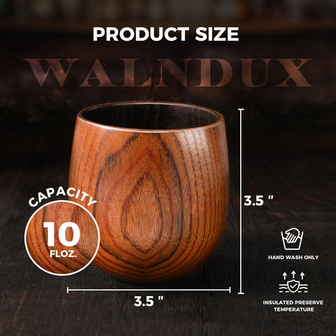 WALNDUX glass with whiskey and ice demonstrating generous 10 oz capacity