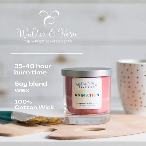 Walter & Rosie candle burning in living room creating resort-like ambiance