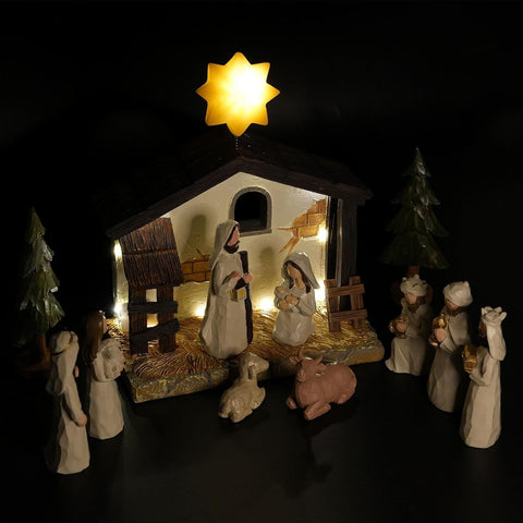WANCHIY manger with Baby Jesus close-up highlighting craftsmanship and serene detail
