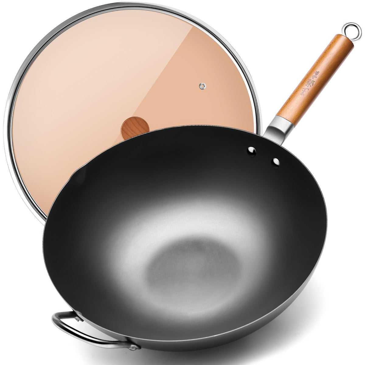 WANGYUANJI wok front packaging showing capacity and lid benefit