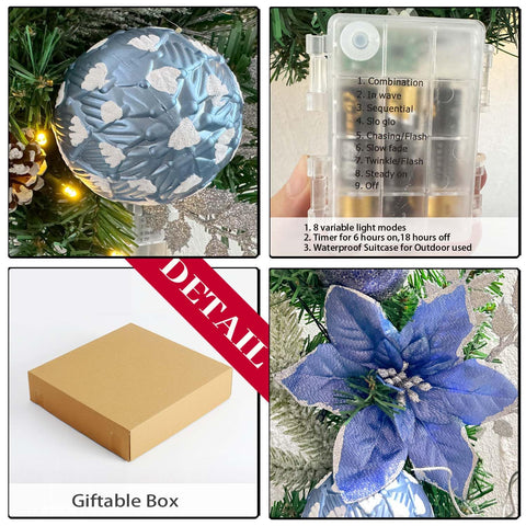 WANNA-CUL blue baubles and pine cone detail providing contrast and depth