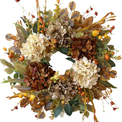 WANNA-CUL front door wreath displaying farmhouse autumn welcome