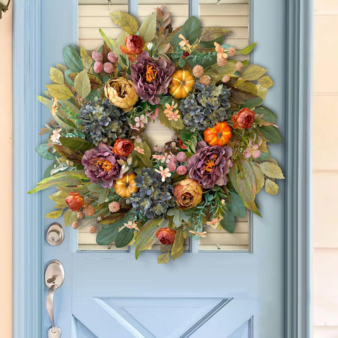 WANNA-CUL wreath next to door for clear size comparison