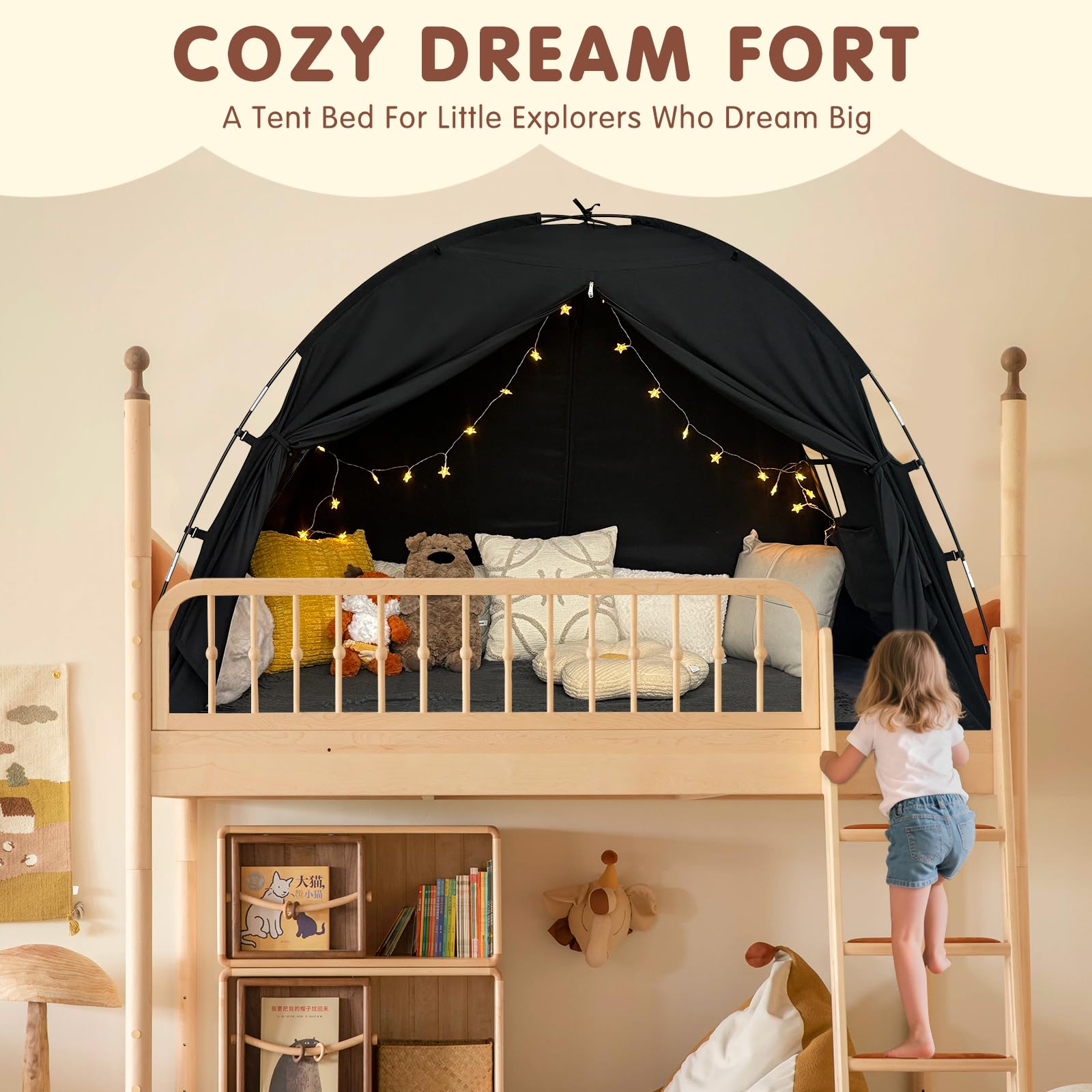 WANRU tent on twin mattress illustrating accurate size and fit
