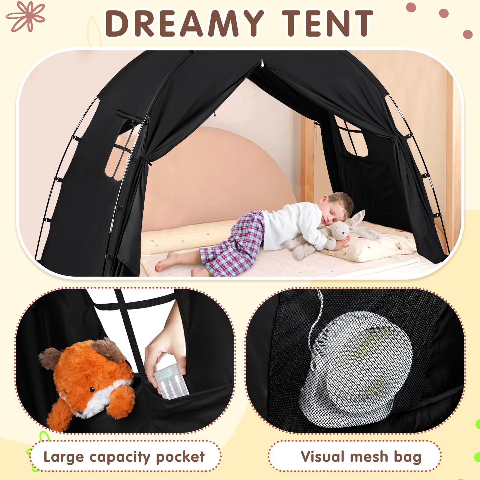 WANRU storage pockets and breathable fan slot keeping toys organized