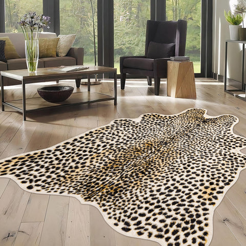 WARM HAVEN cheetah rug front view showing bold pattern and cozy feel