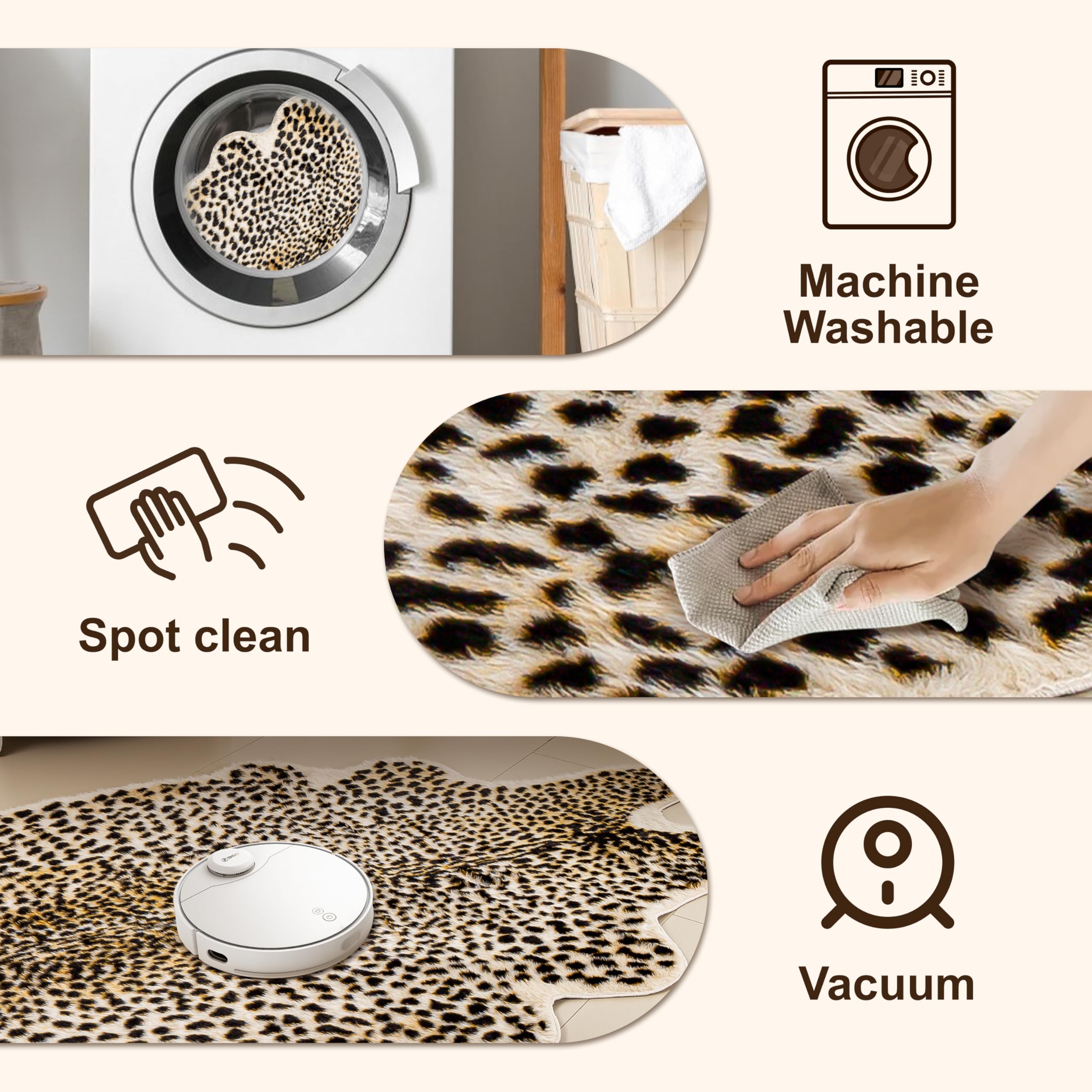 WARM HAVEN cheetah rug suede backing adding stability and floor protection